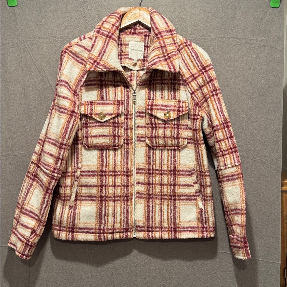 AVEC LES FILLES Shacket Shirt Jacket Plaid Button Front Closure Medium